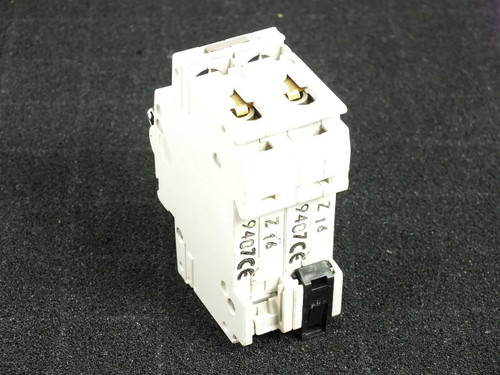 ABB S282 Z16 circuit breaker top terminal view showing two gold screw terminals and Z16 marking
