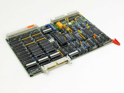 Netstal DSC 110.240.6591 injection molding control card — angled top view showing relay, large ICs, and white edge connector