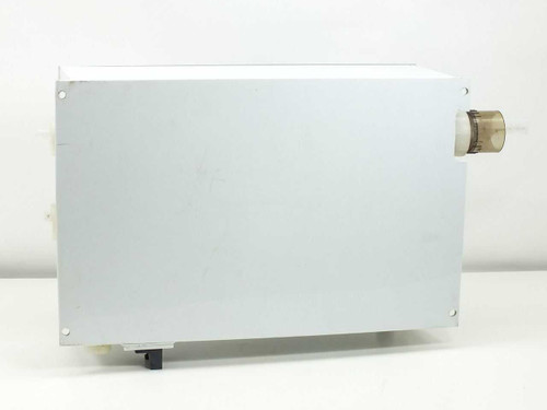 Fluoroware 201-35 sealed valve enclosure — right side view showing white painted metal enclosure body and translucent side port fitting