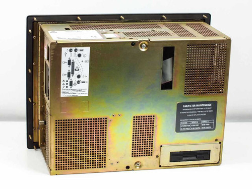 Allen-Bradley 6180-DHKEFGBZFCZ rear chassis view showing gold-toned enclosure with ventilation grilles, fan filter label, and 3.5-inch drive bay