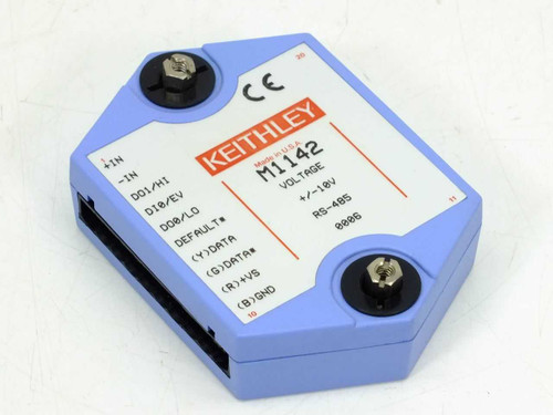 Keithley M1142 Voltage Signal Conditioner – front face showing label with RS-485, +/-10V, code 0006, and 10-pin connector strip