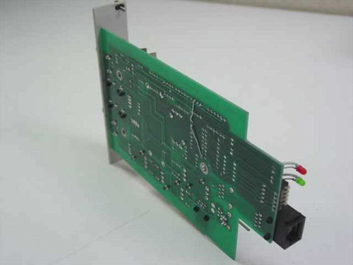 NVT 518AR Twisted Pair Video Transceiver Card — rear/side angled view showing green PCB reverse side and RJ-style multi-pin ribbon connector with green and red LED indicators