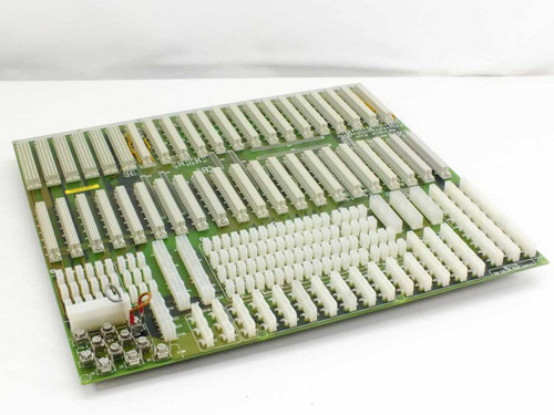 Netstal PAN 110.240.9850D Komplett I/O backplane system board – top side front view showing rows of white multi-pin connectors