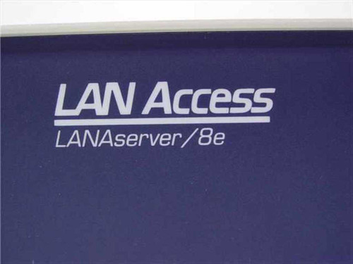 LAN Access LANAserver/8e front panel logo close-up showing brand name and model designation