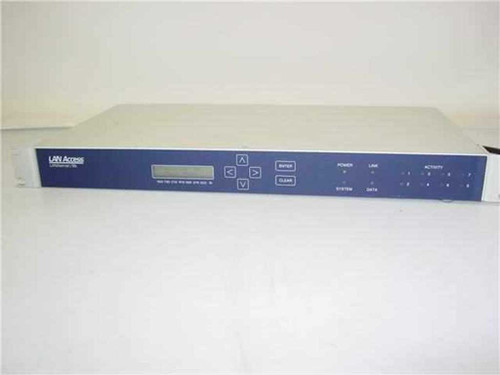 LAN Access LANAserver/8e 301-0002-01 8-port serial server – front panel 3/4 view showing LCD display and LED indicators