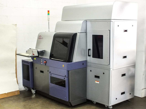 Camtek Falcon PD 200mm wafer inspection system – full system front view showing main inspection cabinet and auxiliary enclosure on casters