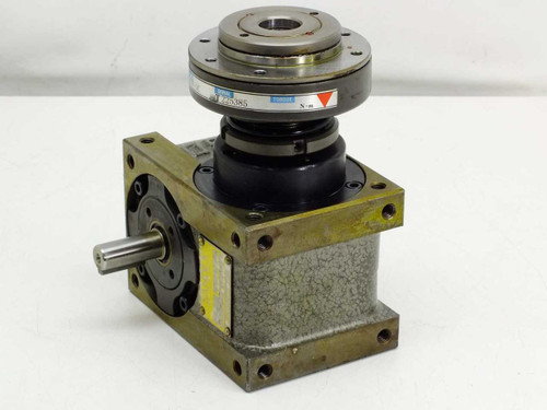 Sankyo 6TF-1C Torque Limiter with Sandex 4.5E Oscillating Drive — front-left 3/4 view showing input shaft and flanged rotary output on top