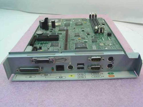 Compaq 296682-001 system board front I/O panel showing parallel port, serial ports, USB, PS/2, and audio connectors