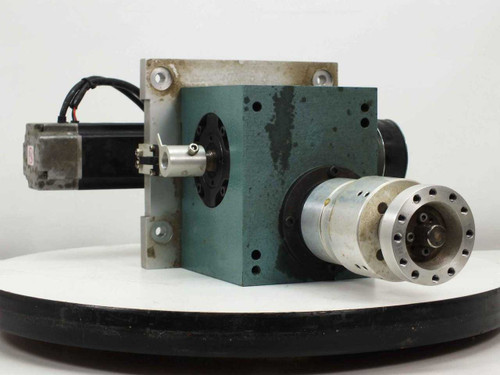 Yaskawa SGML-04AF14 AC Servo Motor with BD-103-005-P110 gearbox assembly – front left three-quarter view showing teal gearbox body and output flange