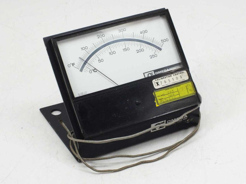 Omega Engineering 7055-J-500 analog pyrometer front view showing dual-scale dial 0–500°F and 0–260°C with calibration control label