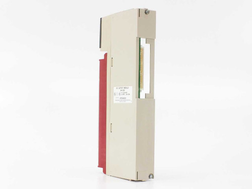 Sharp JW-32S PLC output module — right-side angled view showing backplane connector and label