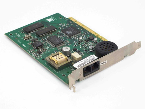 US Robotics 3CP2977-OEM-50 56K PCI fax modem card – angled top view showing PCB components and bracket with dual RJ-11 ports