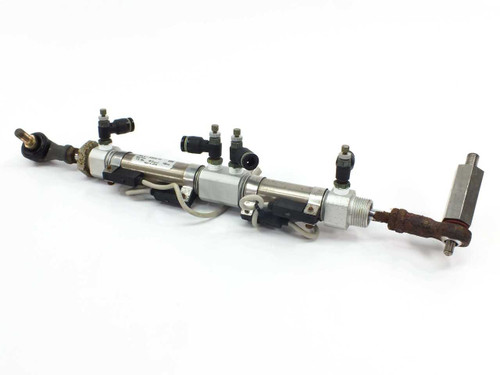 SMC CDM2B20-50+30-H pneumatic cylinder full assembly view showing rod ends and push-in fittings on white background