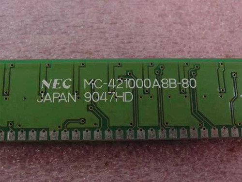 NEC MC-421000A8B-80 30-pin SIMM — reverse side label showing NEC branding, part number MC-421000A8B-80, Japan manufacture, and date code 9047HD