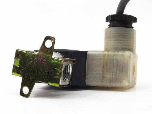 SMC VX2130M solenoid valve side view showing 1/4 FNPT port and mounting bracket