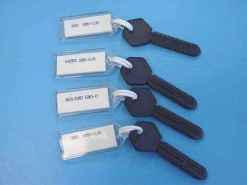 Bell Atlantic SMD ROM Keys set of 4 — FSD, Sabre, RSD/SMD, and XMD keys with plastic label tags on blue background