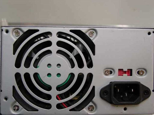 Enhance Electronics ATX-1123B – rear panel view showing 80mm cooling fan, IEC C14 AC inlet, voltage selector switch, and power switch