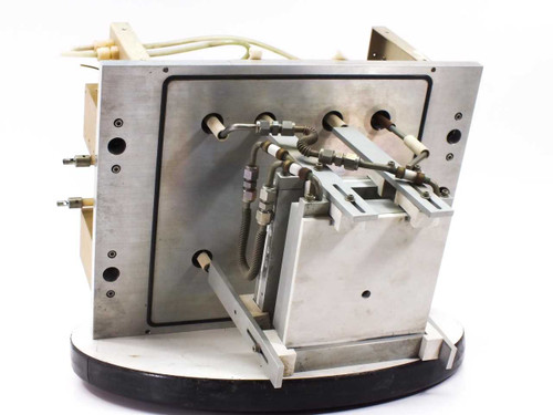 Drytek S100 RF Wafer Power System – angled front-right view showing aluminum chassis, coaxial fittings, and RF matching network assembly on turntable