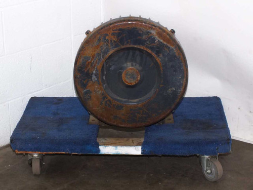 Hitachi VB-037-E regenerative blower – rear view of impeller housing showing surface rust and aging on cast aluminum scroll casing
