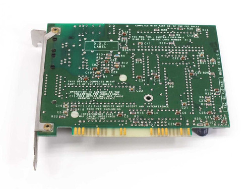 US Robotics 87328 ISA modem card – solder side showing FCC compliance label and DOC load number markings