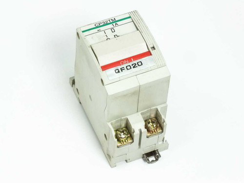 Fuji Electric CP32TM/1 CP32T-M001 1A 2-pole circuit protector – front view showing ON/OFF toggle and QF020 label