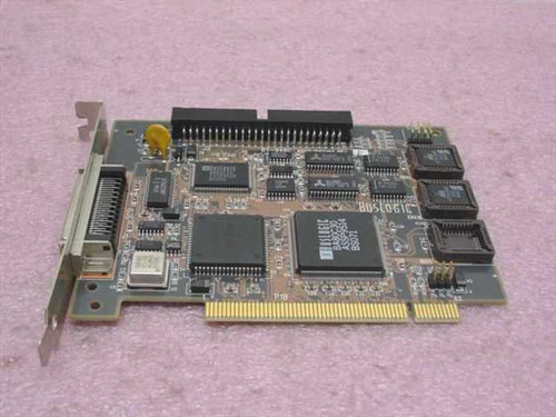 BusLogic BT-946C SCSI PCI adapter — reverse component side showing BusLogic controller IC, internal SCSI headers, and solder side with PCI gold fingers
