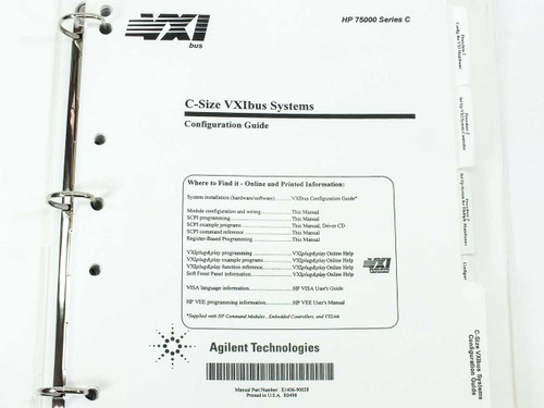 Agilent E1406-90028 manual title page showing C-Size VXIbus Systems Configuration Guide for HP 75000 Series C with manual part number and VXIbus logo