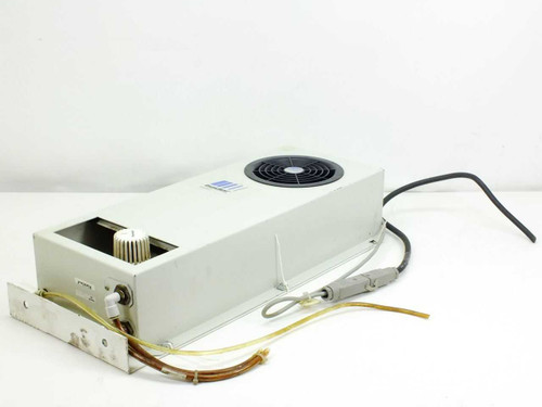 Bader Engineering LWK 149/1 cabinet cooler – front-left three-quarter view showing fan housing, mounting bracket, and attached cables