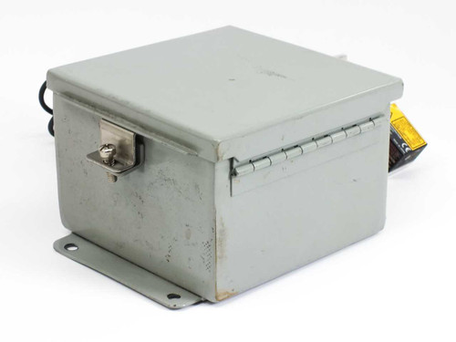 Wiegmann BN4060604CHWW gray steel cutout enclosure – closed lid, side and top view showing hinge and latch