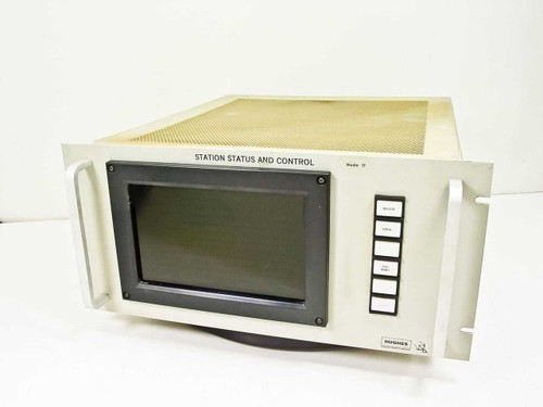 Hughes 3878529-100 Station Status and Control Module – front panel view showing embedded display and REMOTE LOCAL PSU MUTE buttons