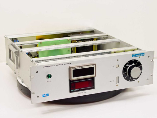 Riber Cryovalve Power Supply rackmount unit front view showing Eurotherm and Newport displays, power LED, and percent dial