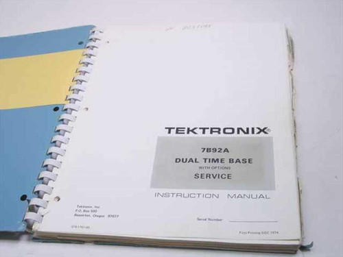 Tektronix 7B92A Dual Time Base with Options Instruction Manual