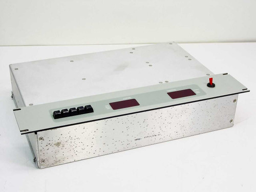 Varian VJW1454B Channel Selector Sub-System — angled top-rear view showing enclosure top, front panel controls, and speckled aluminum chassis