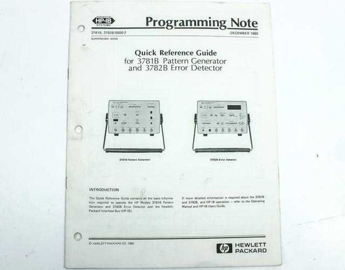 HP 3781B / 3782B Quick Reference Guide Programming Note Manual