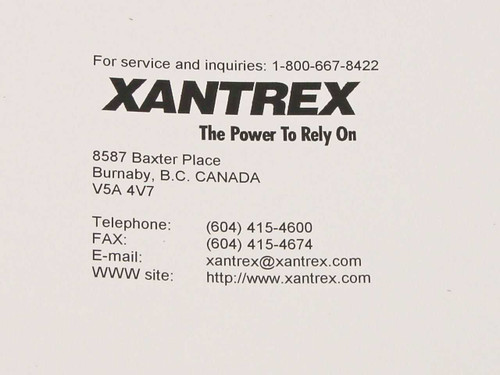 Xantrex XT Series Technical Manual – inside back cover with Xantrex Canada contact and address information
