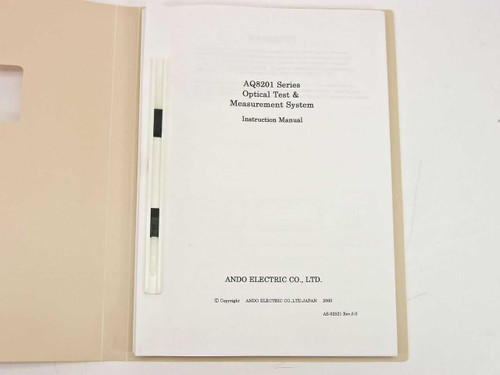 Ando AQ8201 Series Instruction Manual – title page open showing copyright 2000 Ando Electric Co., Ltd. Japan and revision AE-82I1 Rev 3.0