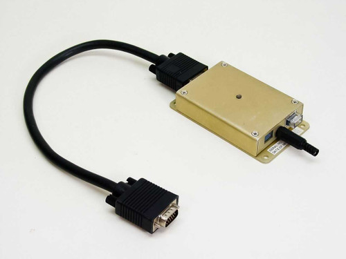 Custom 15-pin VGA video adapter box with attached DB-15 cable — angled front view showing gold aluminum enclosure