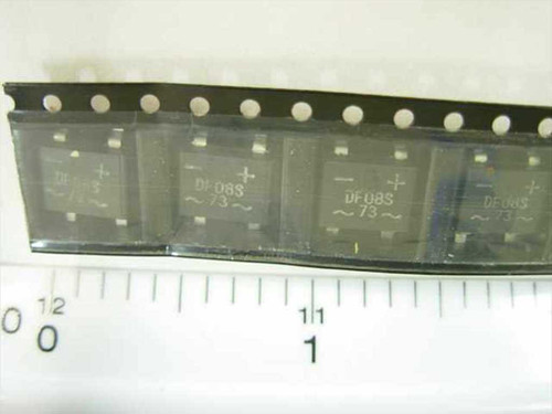 ON Semiconductor DF08S bridge rectifiers on tape strip showing four units with markings DF08S and date code 73