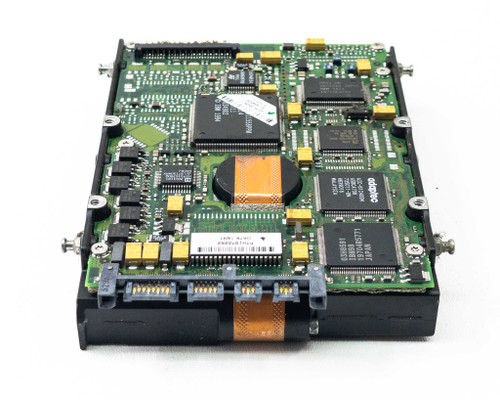 IBM 27H1698 SSA Hard Drive – alternate angled PCB top view showing Adaptec controller and Fujitsu memory ICs