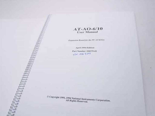 National Instruments AT-AO-6/10 User Manual title page — April 1994 Edition, Part Number 320379-01, Expansion Board for the PC AT/EISA