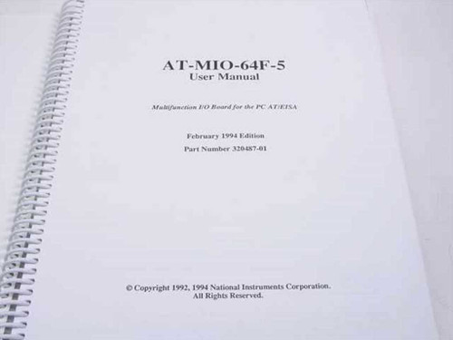 National Instruments AT-MIO-64F-5 User Manual title page — February 1994 Edition, Part Number 320487-01, Multifunction I/O Board for the PC AT/EISA