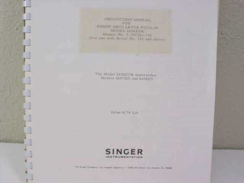 Singer 6608EDA Instruction Manual title page showing publication number 1-500783-318, serial applicability SN 101 and above, Print 8/76 Lib, and Singer Instrumentation imprint