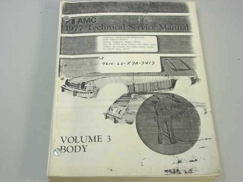 AMC 1977 Technical Service Manual Volume 3 Body front cover showing softcover binder with AMC logo and vehicle illustration
