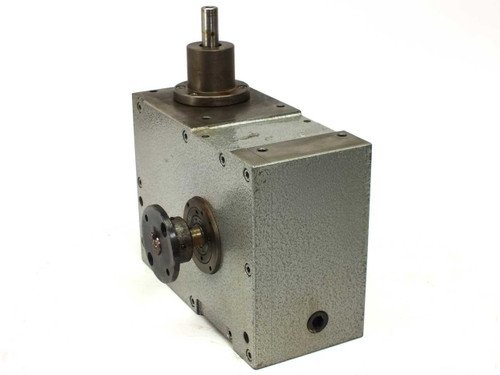 Sandex Sankyo 10FN Oscillating Parts Handler – right rear three-quarter view showing housing, top shaft, and side output flange