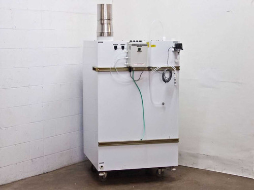 BOC Edwards Chemical Daytank Pumping Station Cabinet – rear view showing Logic Converter B-Box, wiring, tubing, and control components mounted on back panel