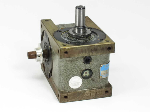 Sandex 6D Rotary Indexing Drive 08182R-L3A1 – three-quarter front view showing output shaft, body, and input shaft stub with nameplate label