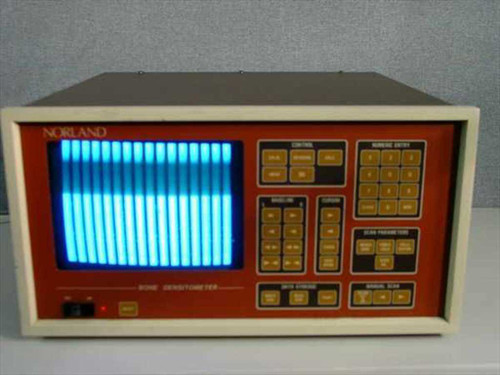 Norland N2780X3 Bone Densitometer — front view showing CRT bar-graph display and orange control panel with labeled button groups