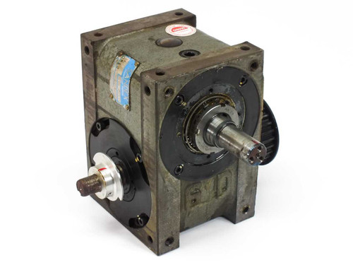 Sandex Sankyo 6D 06182R-L3A1 Rotary Indexing Drive – 3/4 front view showing input shaft with toothed belt pulley and output shaft