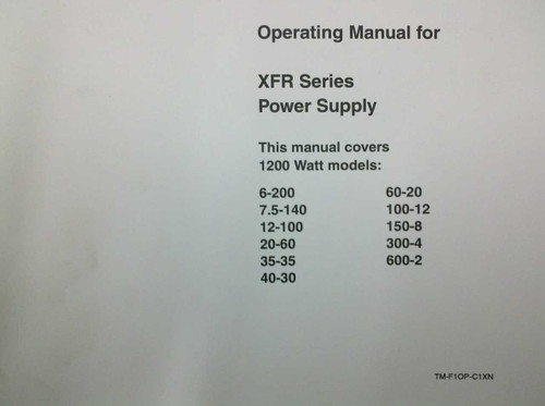 Xantrex XFR Series Operating Manual – inside front page showing title 'Operating Manual for XFR Series Power Supply' and full list of 1200W covered models