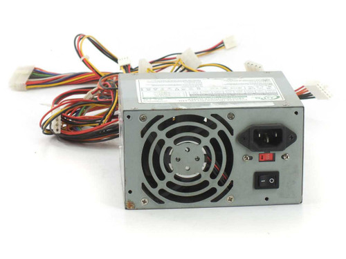 General Power Systems GP-S320 320W ATX power supply – front view showing cooling fan, IEC power inlet, and on/off switch with output wiring harness